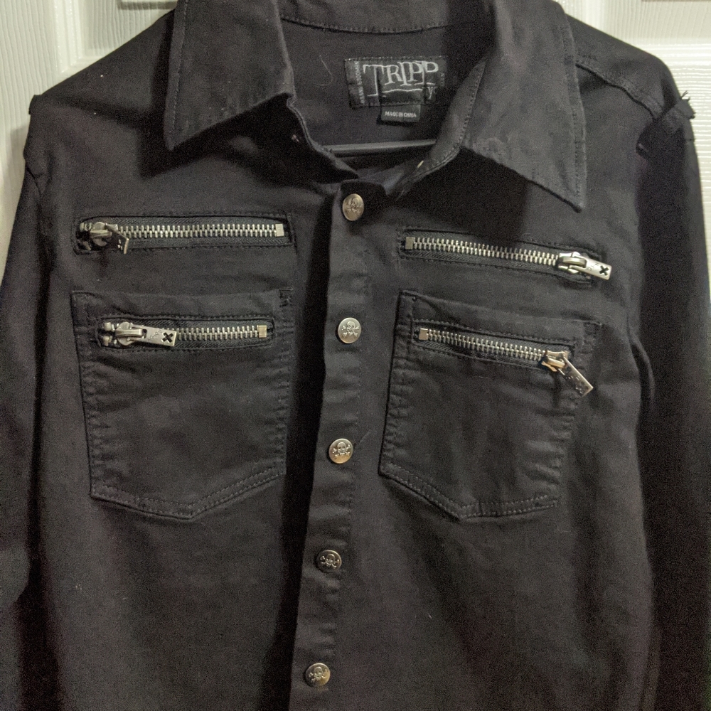 Tripp Black Denim Biker Jacket w/ Zippers